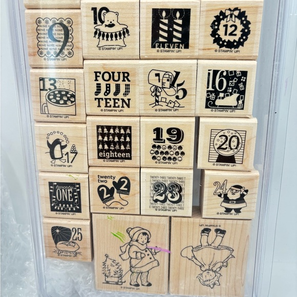 27Piece Lot Wooden Mounted Rubber Stamps Christmas Holiday Large Small Navidad - Picture 7 of 8